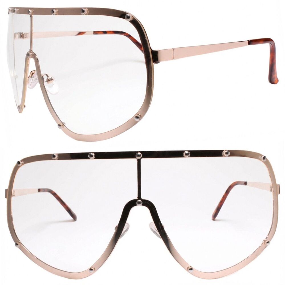 Oversized Exaggerated XXL Wrap Swag Hip Hop Party Clear Lens Glasses Gold Frame